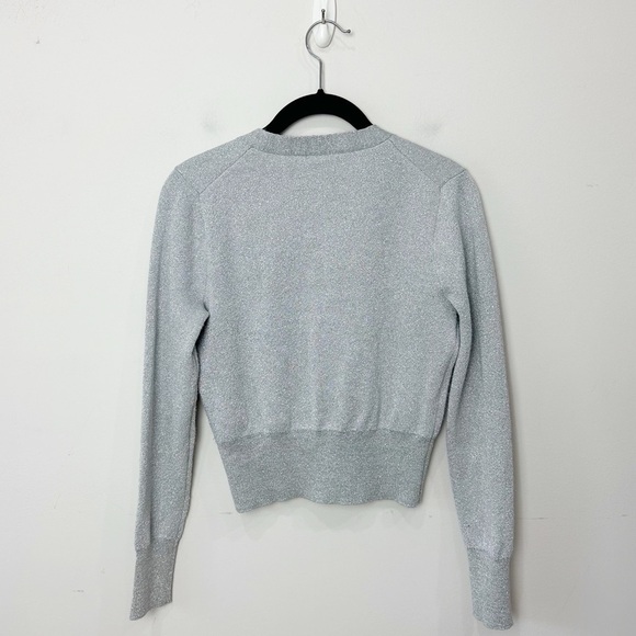 Jcrew Merino Wool Metallic Cropped V neck Cardigan Sweater Silver - Picture 3 of 7